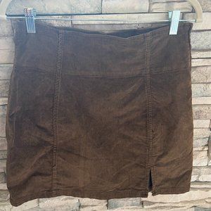 NWT Free People Brown Moss Corduroy Mini Slit Skirt 12